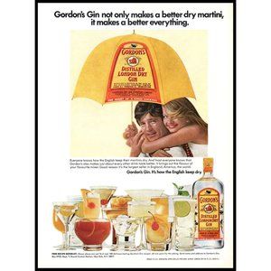 1974 Gordon's Gin Vintage Print Ad Yellow Umbrella Dry Martini Wall Art Photo